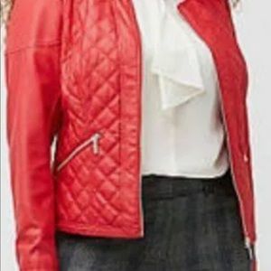 (J12) Lane Bryant Red Quilted Faux Leather Moto Jacket -Sizing 18/20